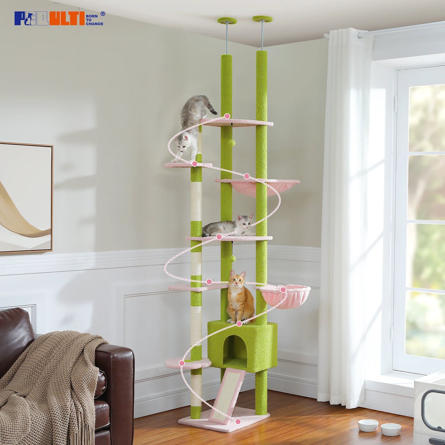 PETEPELACN Cactus Cat Tree Floor To Ceiling Activity Tower