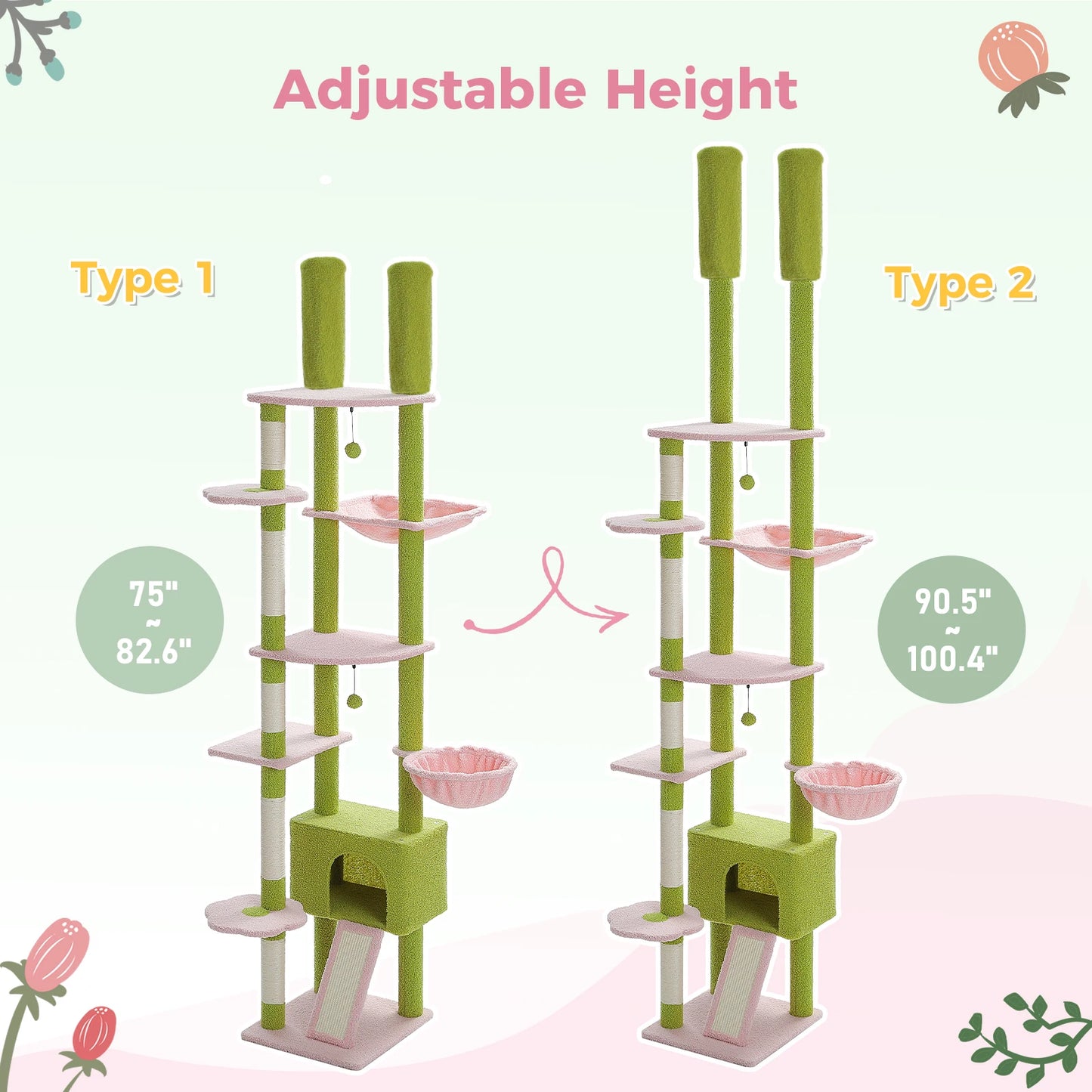PETEPELACN Cactus Cat Tree Floor To Ceiling Activity Tower