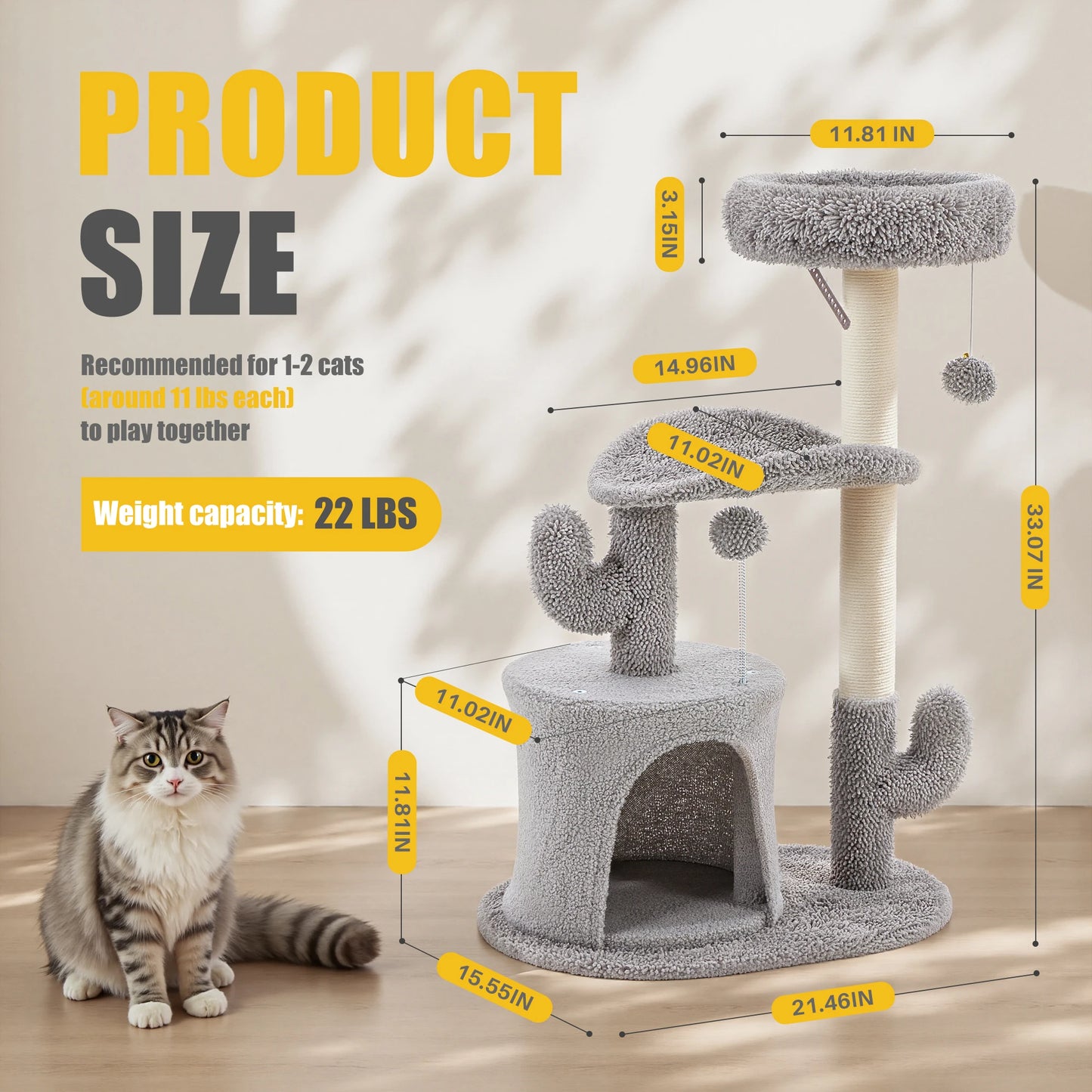 JHK Cat Tree Tower With Sisal Scratching Post For Home