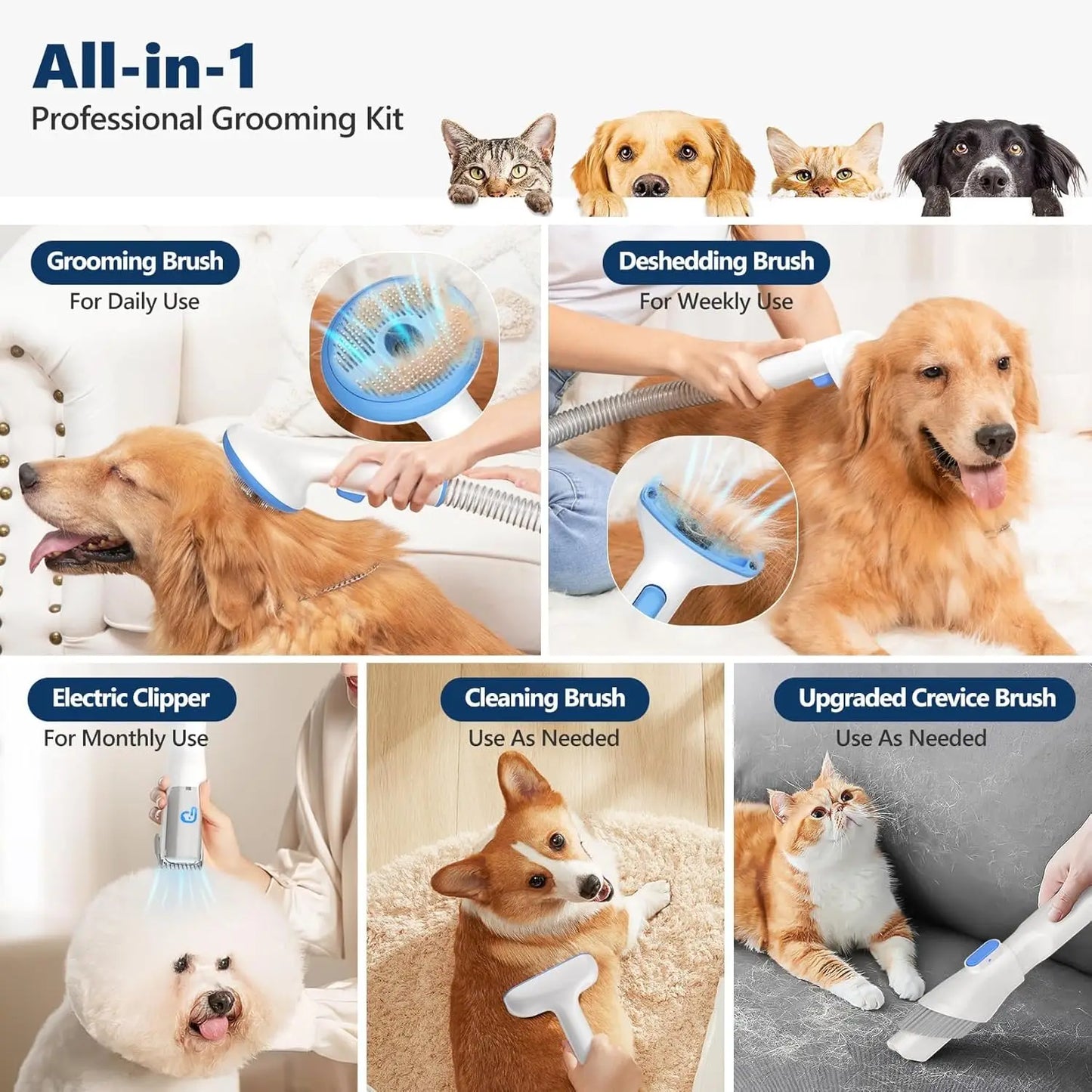 Hign Concerned Pet Grooming Vacuum Kit Five In One Pro