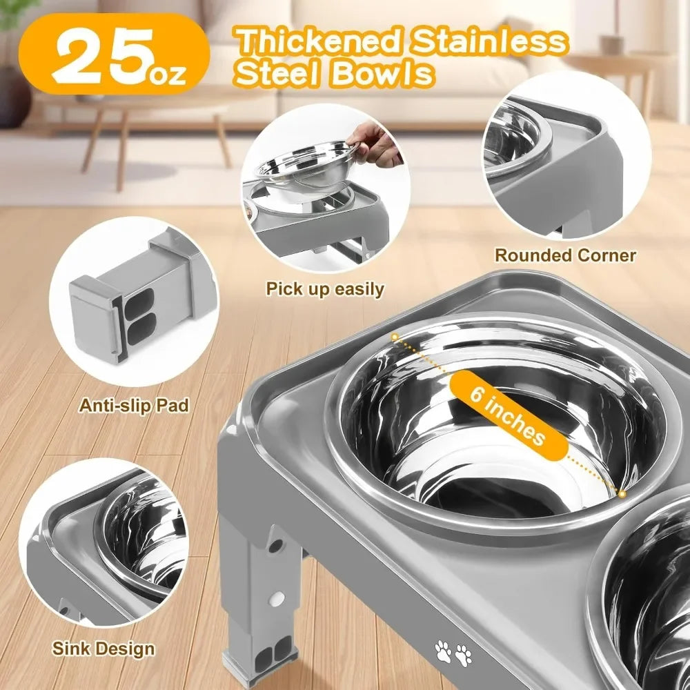 Hignconcerned Dog Bowl Stand With Two Stainless Bowls