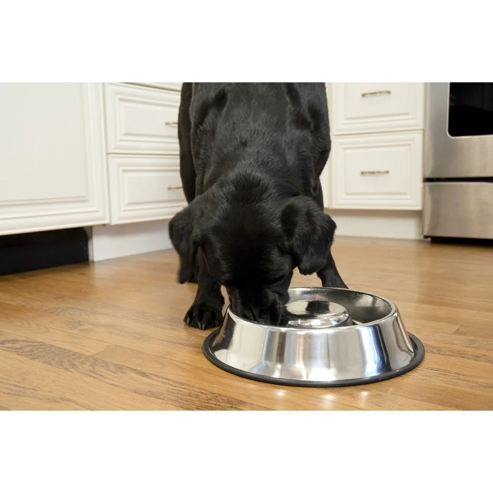 XMSJ Slow Feed Stainless Steel Pet Bowls Set Two Pack