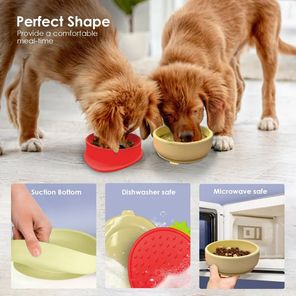 XMSJ Strawberry Shaped Silicone Pet Bowl Suction Base