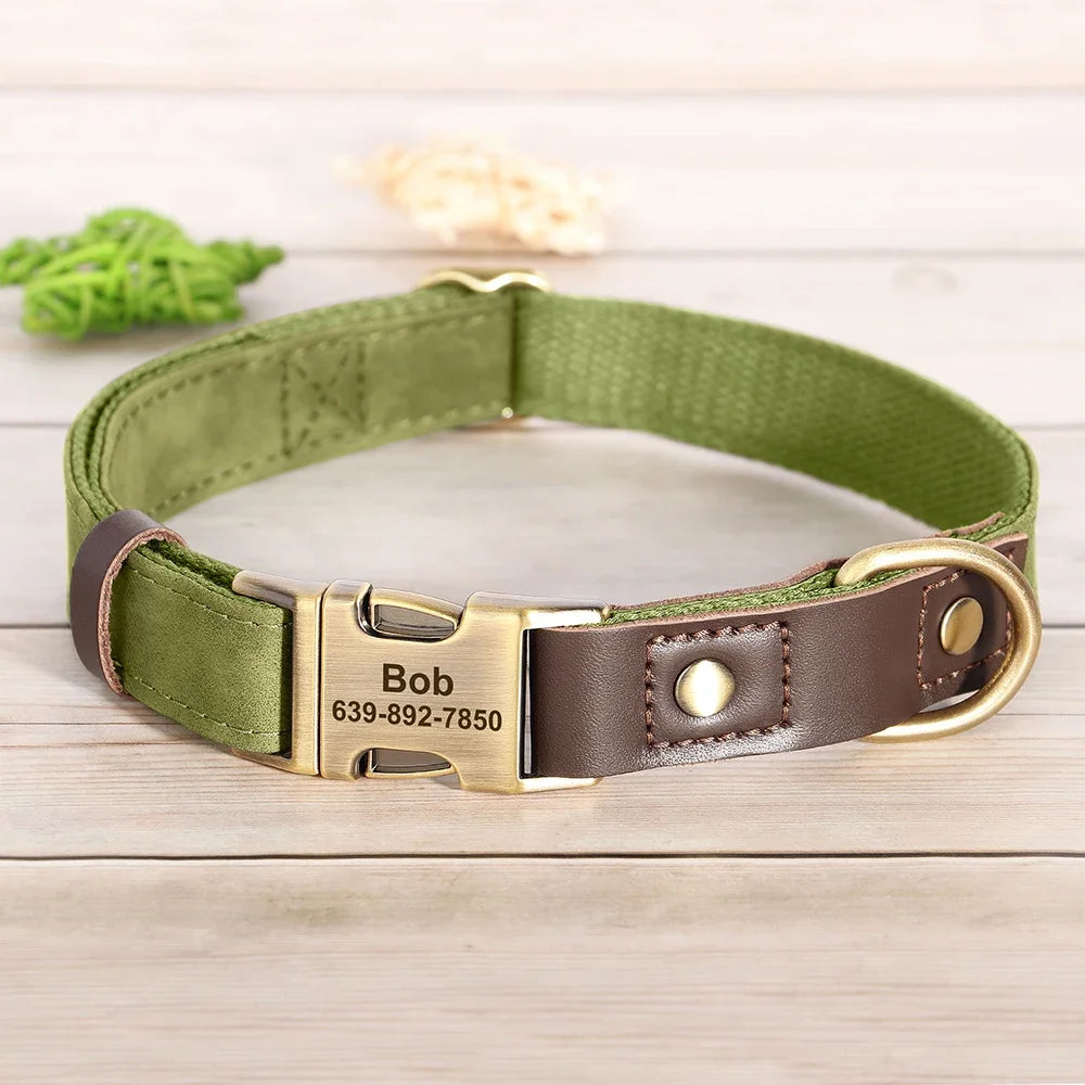 Didog PU Leather Dog Collar Engraved ID Necklace Adjustable
