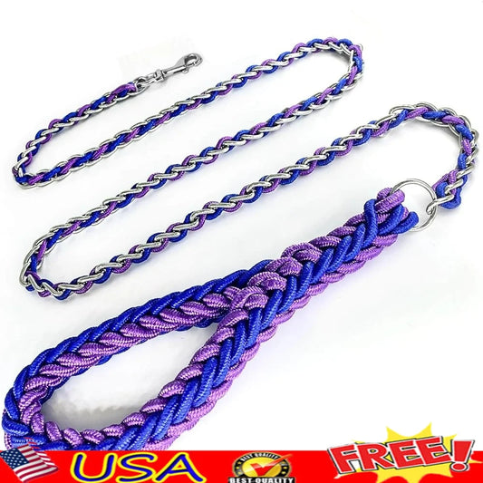 FujianHign Heavy Duty Dog Leash Nylon Rope With Metal Chain