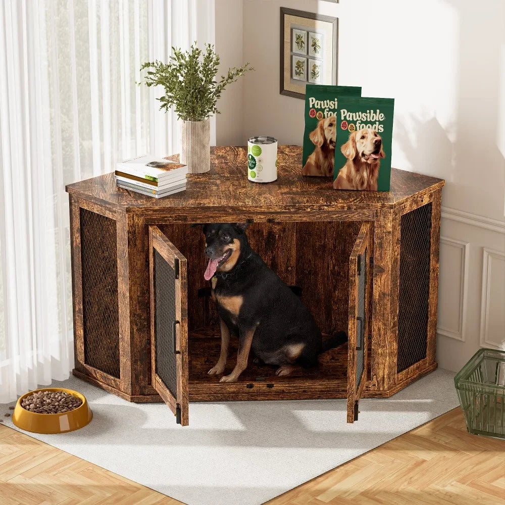 Hign-concerned Wooden Dog House Kennel With Mesh Door