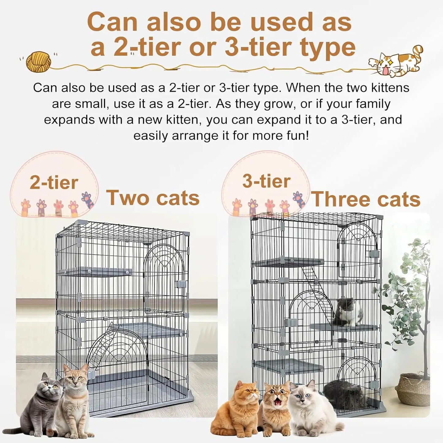 Closure Cat Cage Indoor Enclosure 3 Tier Playpen For Cats