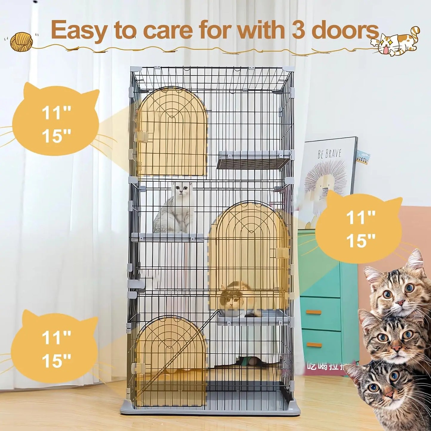 Closure Cat Cage Indoor Enclosure 3 Tier Playpen For Cats