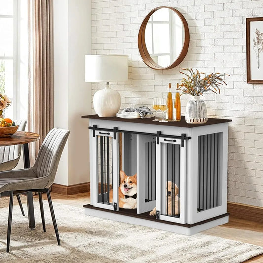 Hign Concerned Double Dog Crate Furniture for Two Dogs