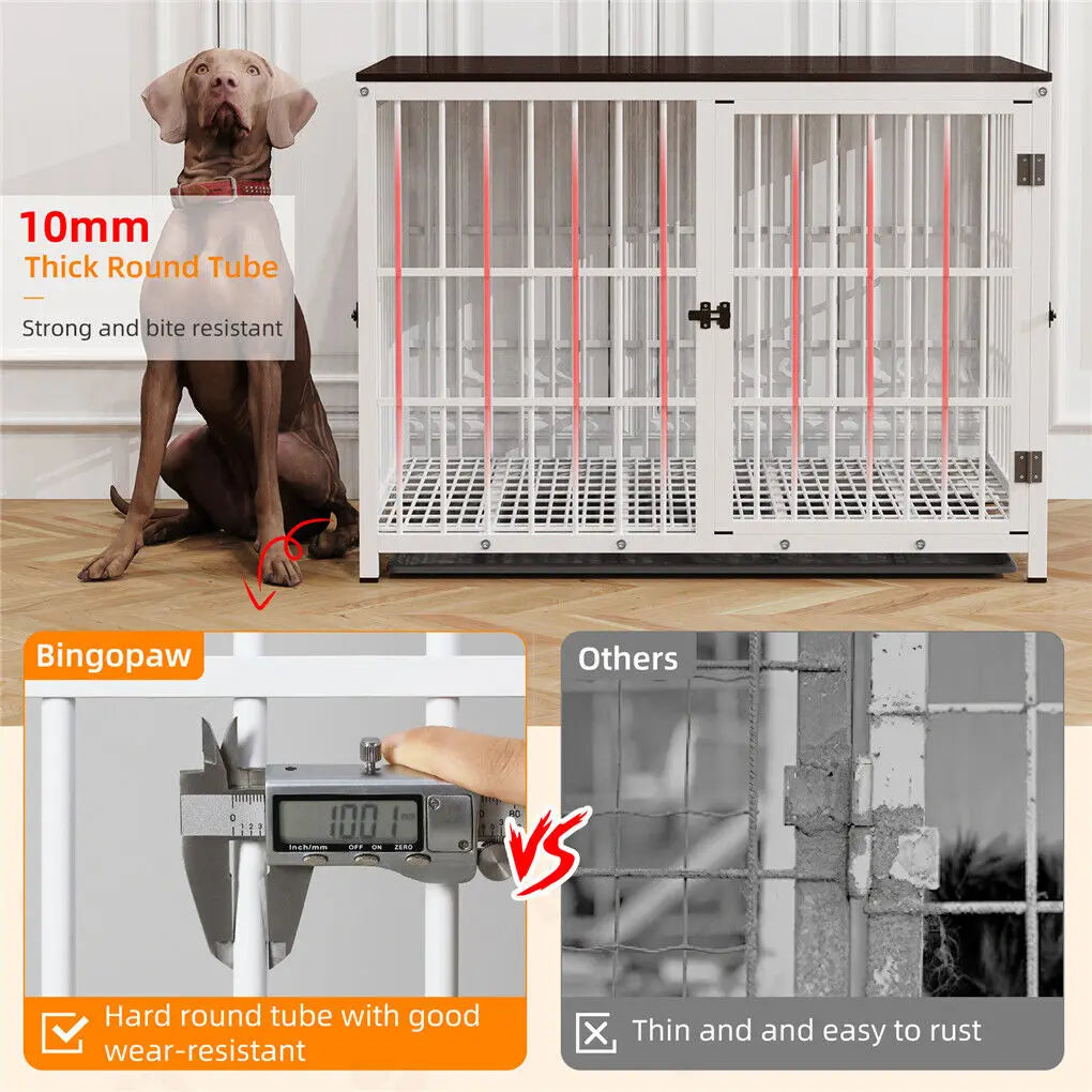 BINGOPAW Heavy Duty Dog Kennel Metal Wood Crate End Table