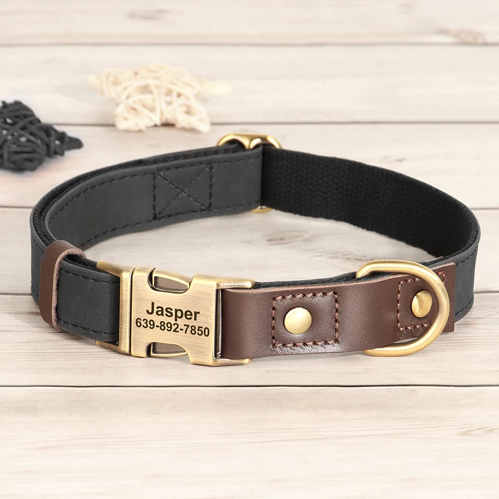 Didog PU Leather Dog Collar Engraved ID Necklace Adjustable