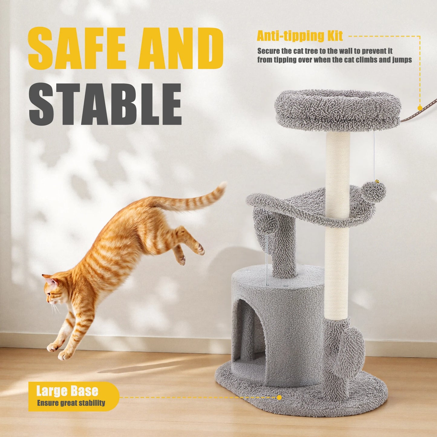 JHK Cat Tree Tower With Sisal Scratching Post For Home