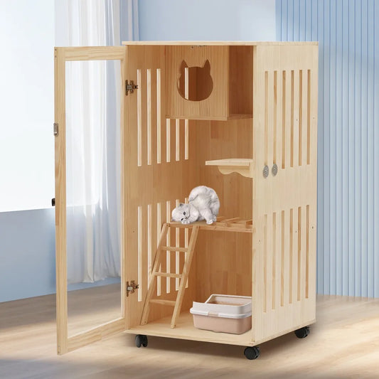 Closure Wooden Indoor Cat Enclosure Catio Kit With Ramp