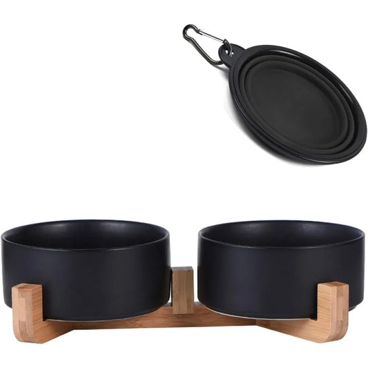 Hignconcerned Chemical Ceramic Pet Bowls With Stand Set