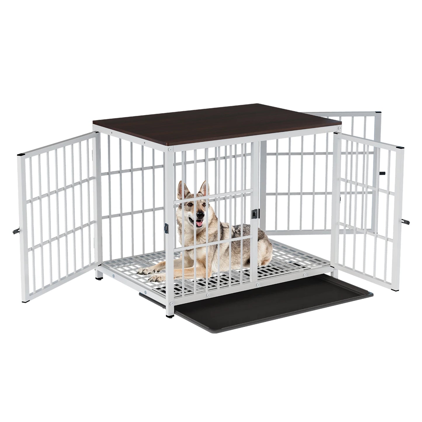 BINGOPAW Heavy Duty Dog Kennel Metal Wood Crate End Table