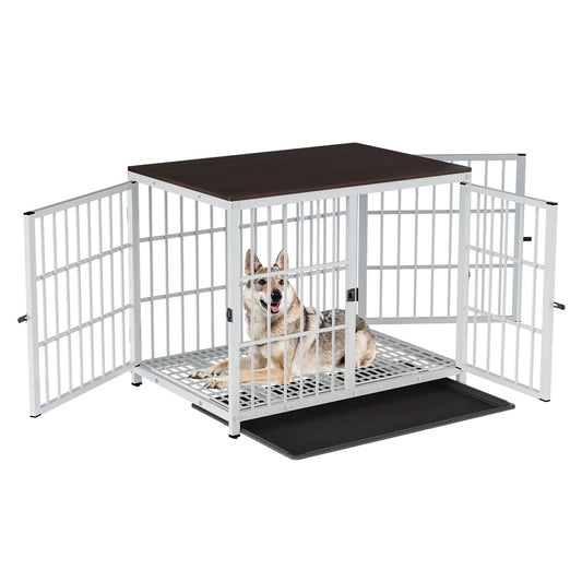 BINGOPAW Heavy Duty Dog Kennel Metal Wood Crate End Table