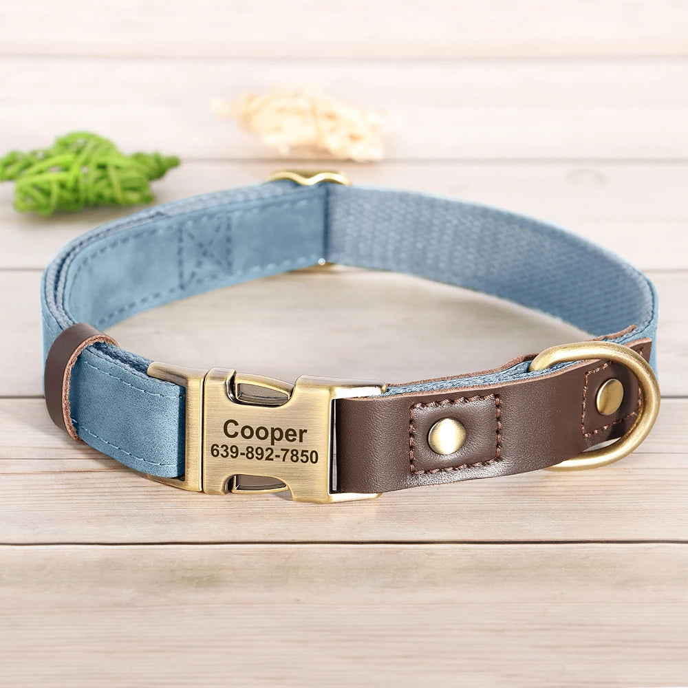 Didog PU Leather Dog Collar Engraved ID Necklace Adjustable