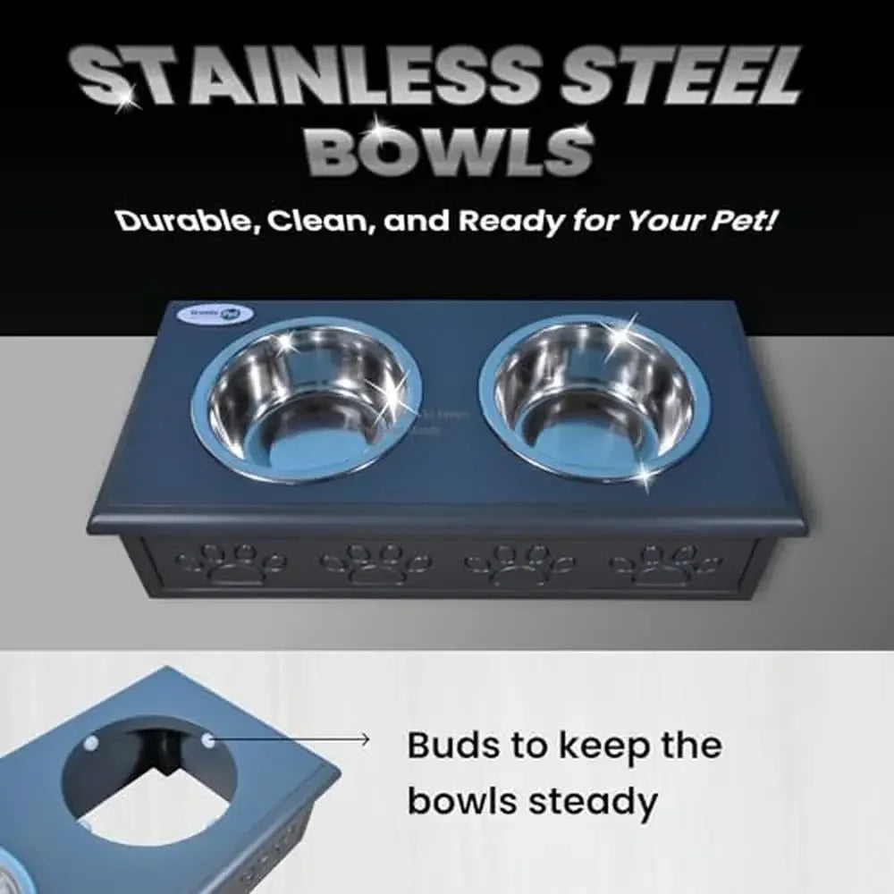 PDQ Wooden Pet Double Diner With Stainless Steel Bowls