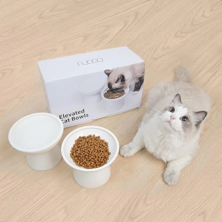 Hign-concerned Elevated Ceramic Cat Bowls For Food Water