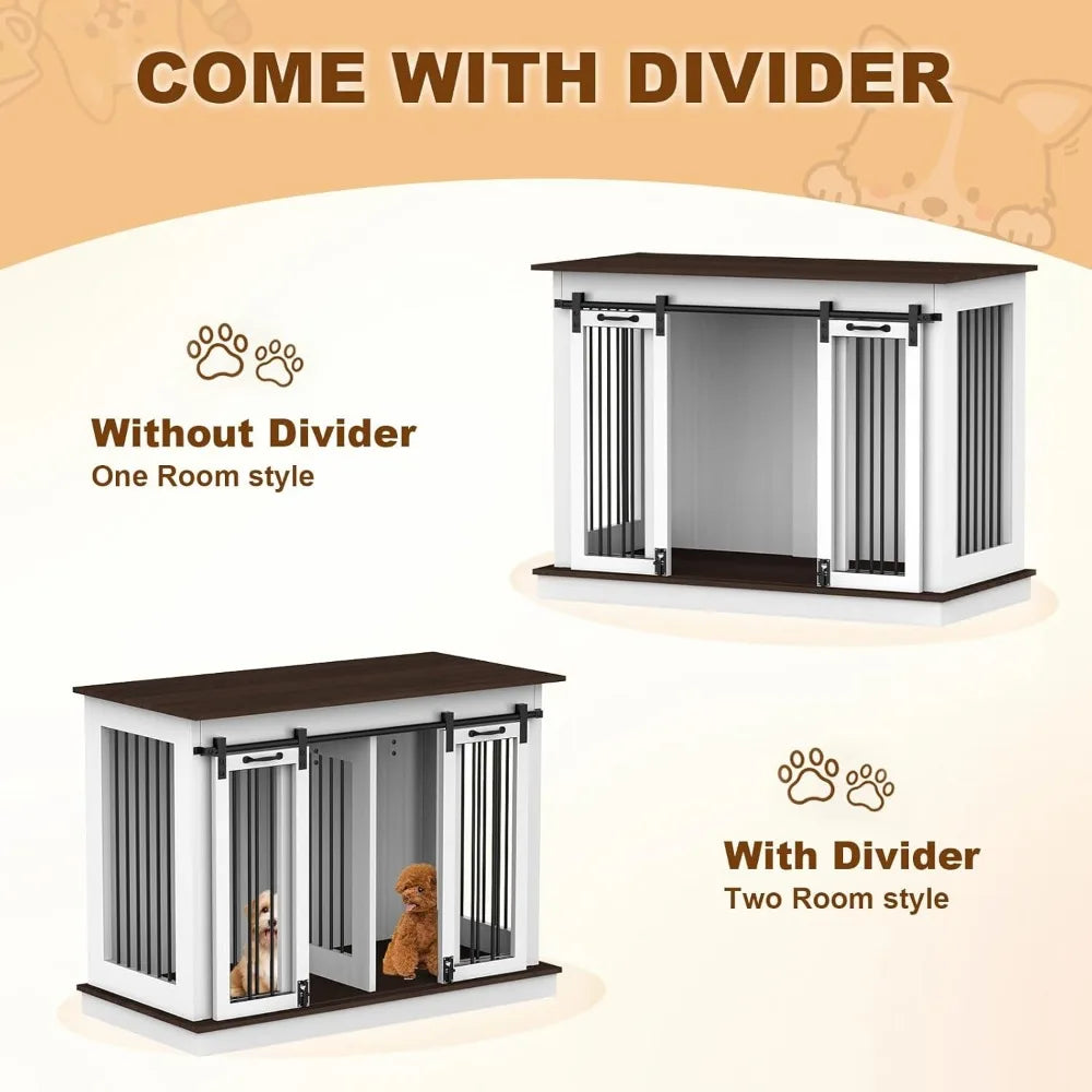 Hign Concerned Double Dog Crate Furniture for Two Dogs