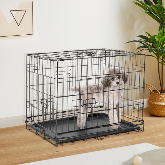 JHK Double Door Folding Metal Wire Dog Cage With Pan Tray