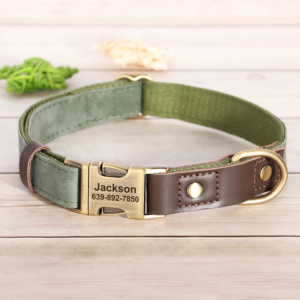 Didog PU Leather Dog Collar Engraved ID Necklace Adjustable