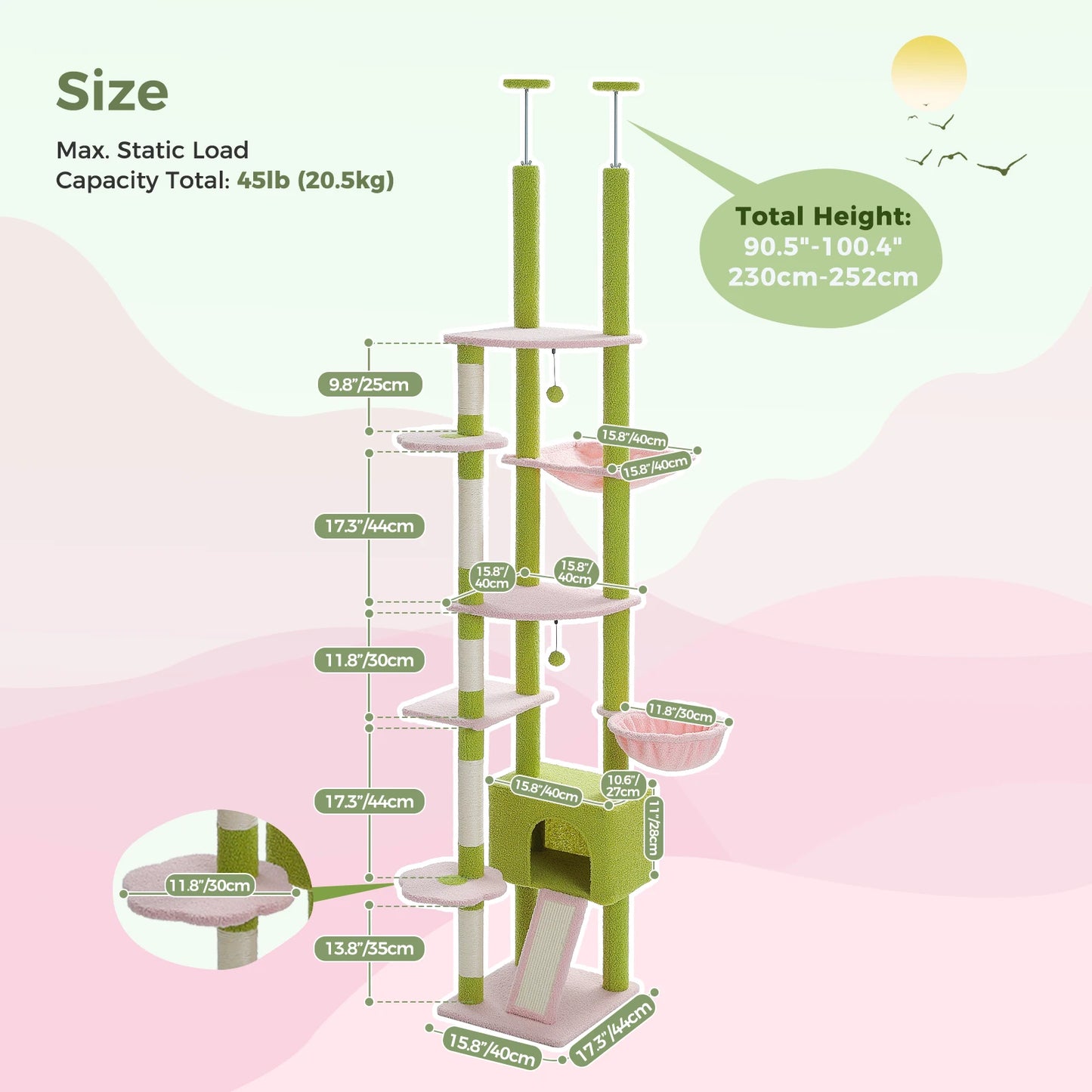 PETEPELACN Cactus Cat Tree Floor To Ceiling Activity Tower