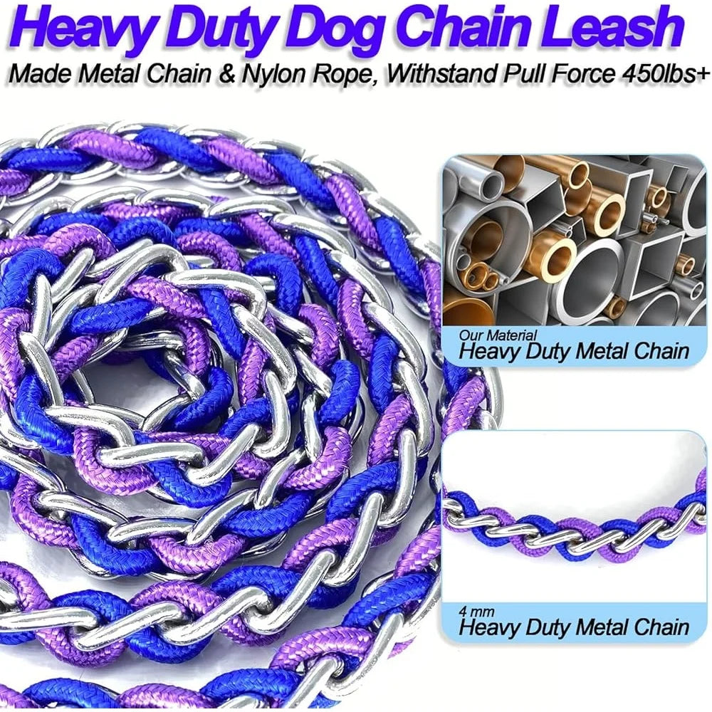 FujianHign Heavy Duty Dog Leash Nylon Rope With Metal Chain