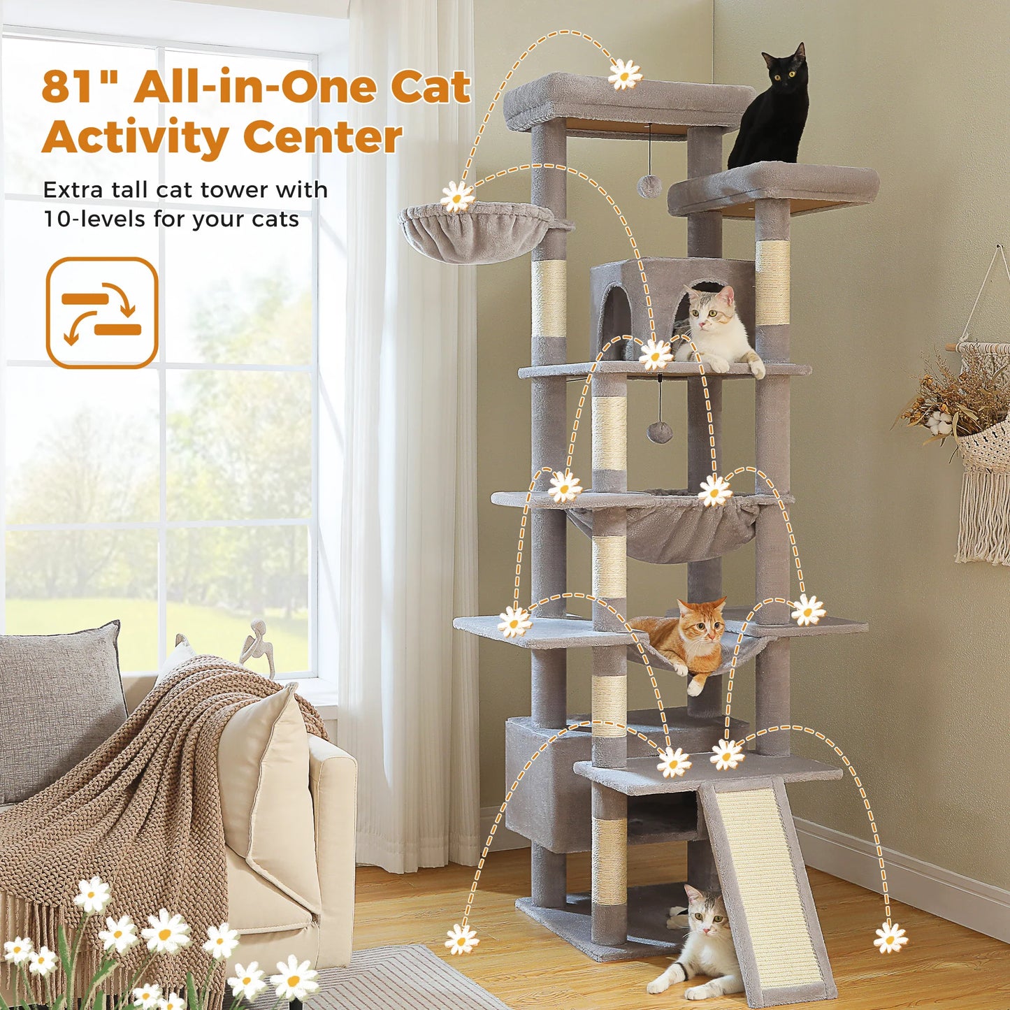 PAWZ Road Cat Tree Sisal Scratching Post With Hammock