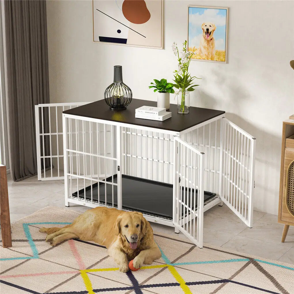 BINGOPAW Heavy Duty Dog Kennel Metal Wood Crate End Table