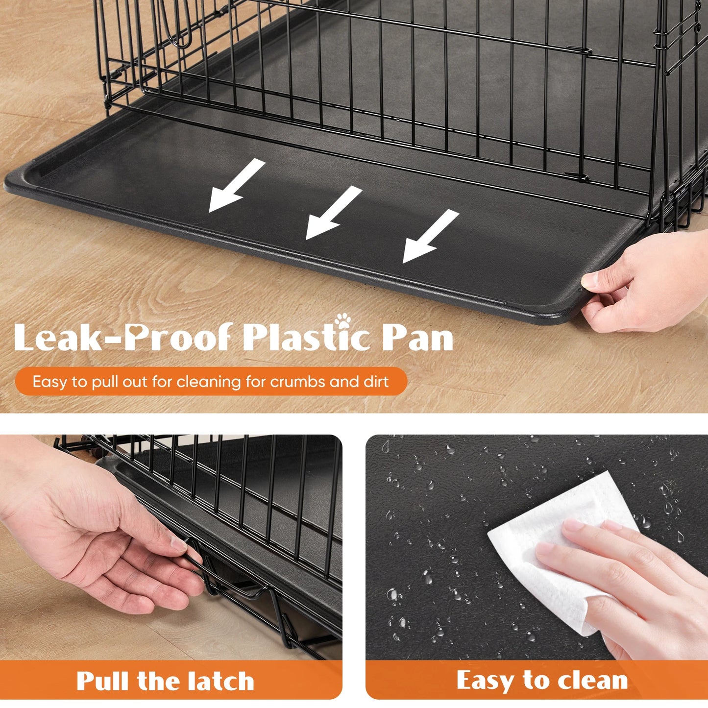 JHK Double Door Folding Metal Wire Dog Cage With Pan Tray