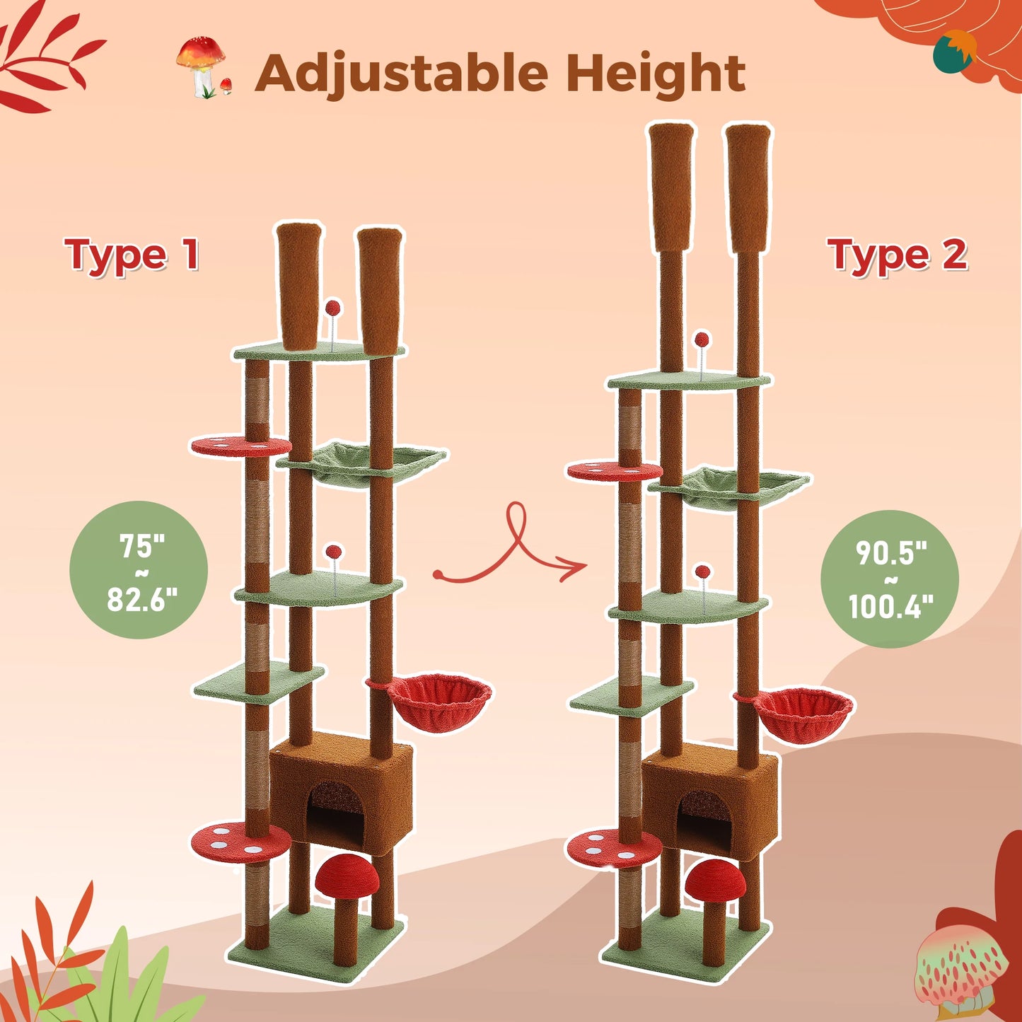 PETEPELACN Cat Tree Floor To Ceiling Tower With Hammock