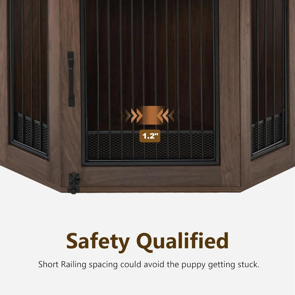 MKDK Corner Dog Crate Furniture With Glass Shelves
