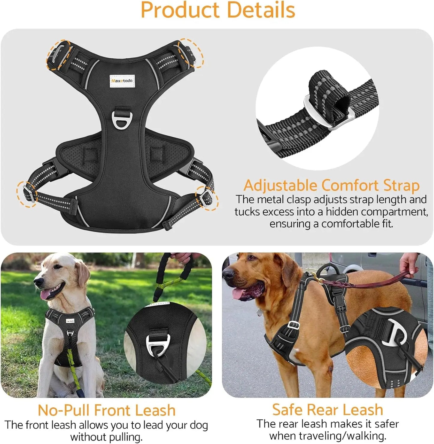 Maxetodo No Pull Adjustable Dog Harness Reflective Pro