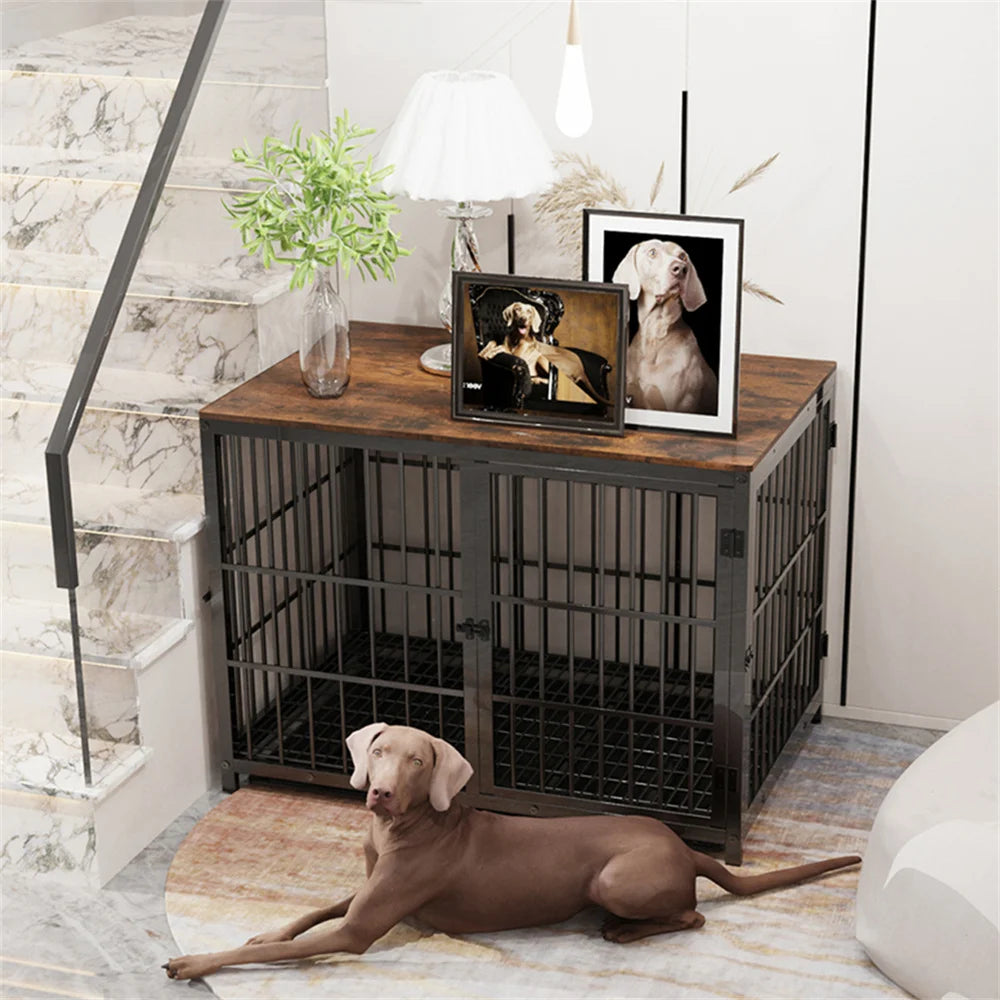 Borwarth Wooden Dog Crate End Table Kennel Three Doors