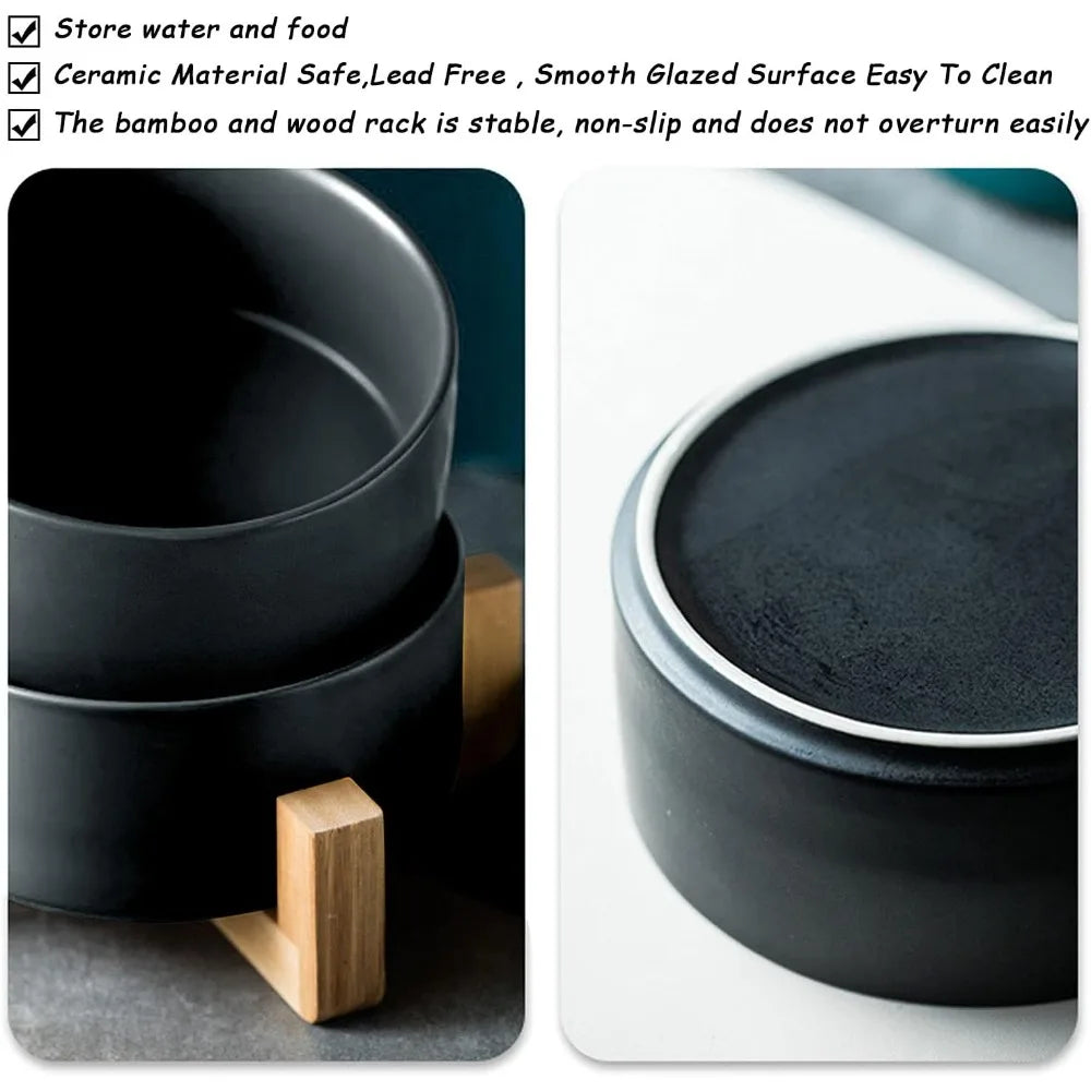 Hignconcerned Chemical Ceramic Pet Bowls With Stand Set