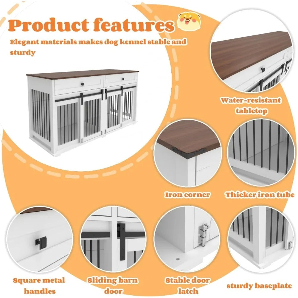 MKDK Double Dog Kennel Furniture For Two Dogs With Drawers