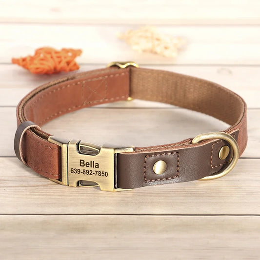 Didog PU Leather Dog Collar Engraved ID Necklace Adjustable