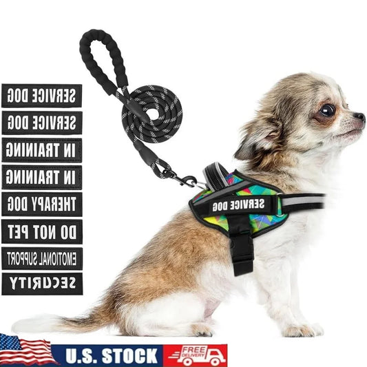 Service Dog Harness Leash Set Reflective No Pull 10 Patches