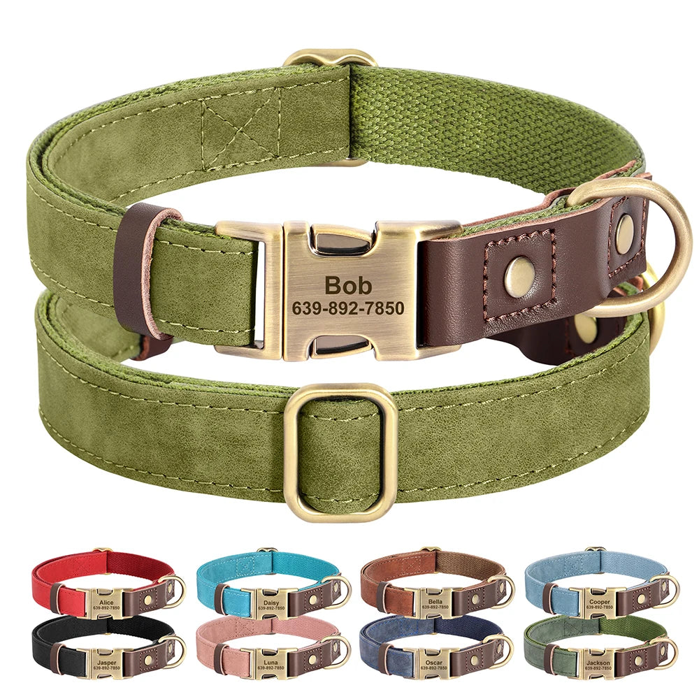 Didog PU Leather Dog Collar Engraved ID Necklace Adjustable
