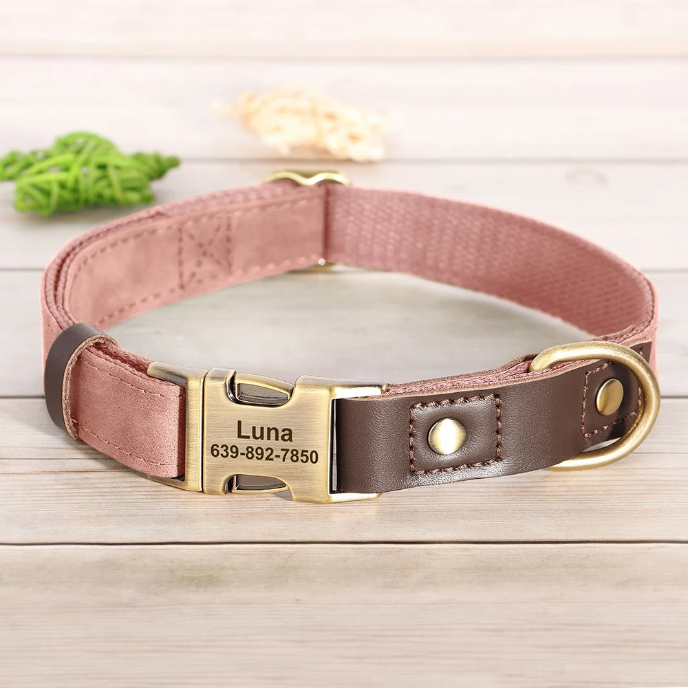 Didog PU Leather Dog Collar Engraved ID Necklace Adjustable