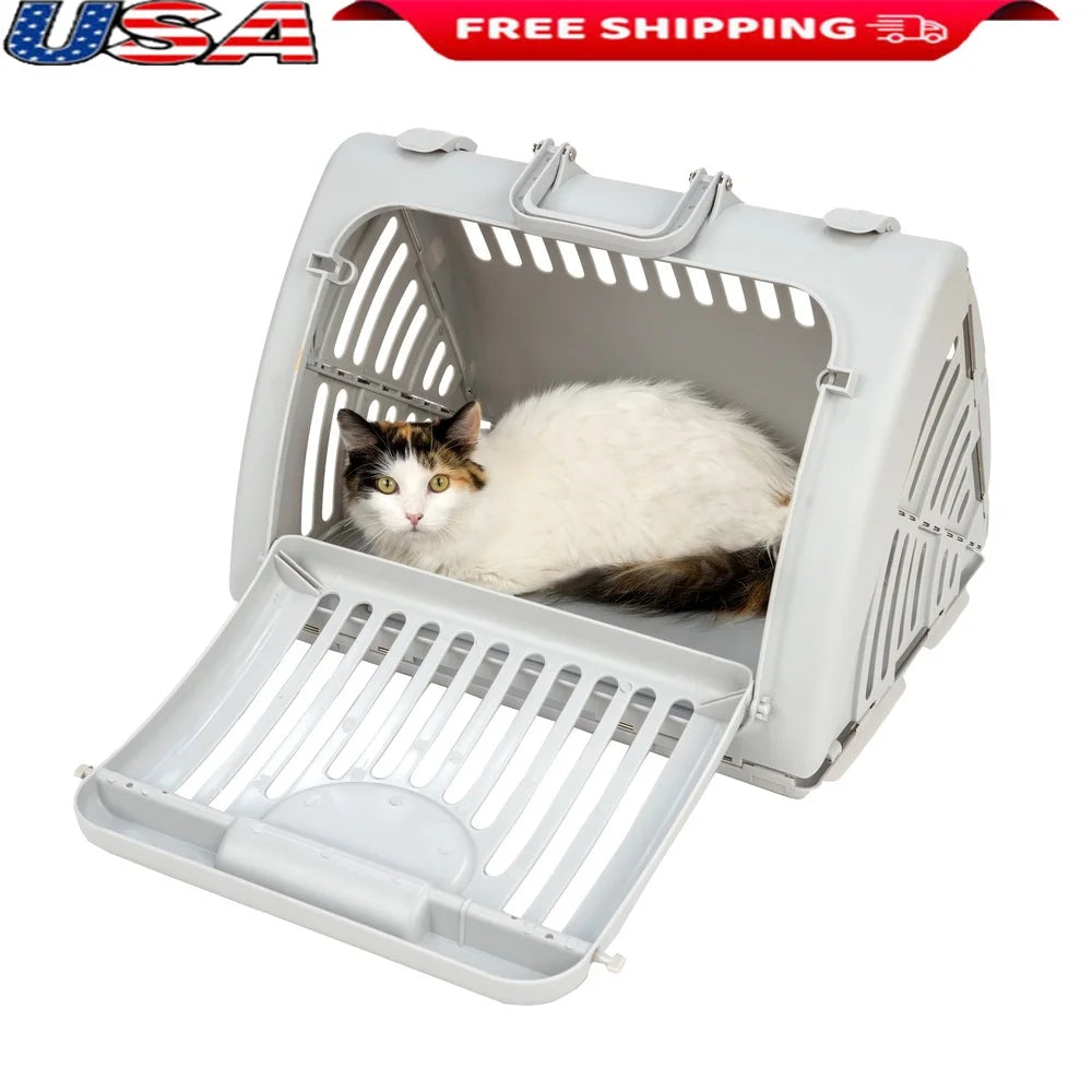PDQ Foldable Plastic Cat Carrier Portable Travel Crate