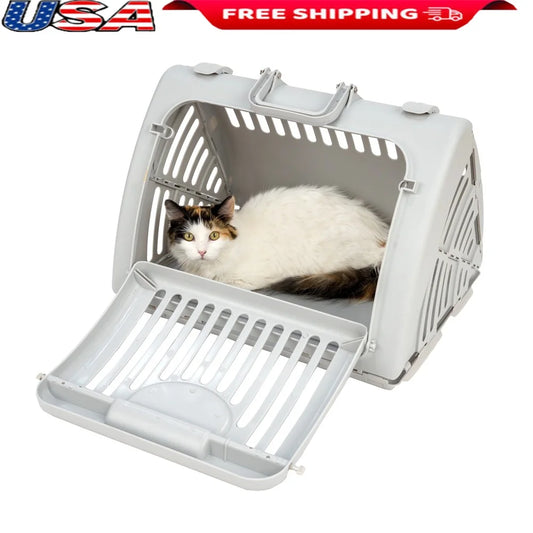 PDQ Foldable Plastic Cat Carrier Portable Travel Crate