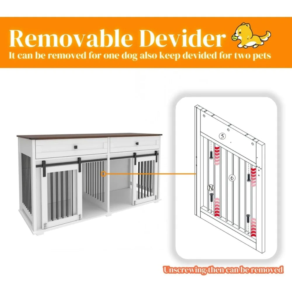 MKDK Double Dog Kennel Furniture For Two Dogs With Drawers