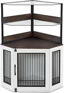 MKDK Corner Dog Crate Furniture With Glass Shelves