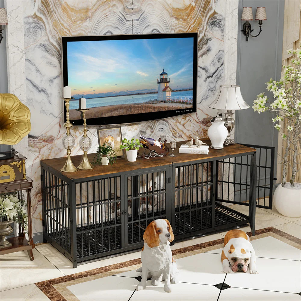 Borwarth Wooden Dog Crate End Table Kennel Three Doors