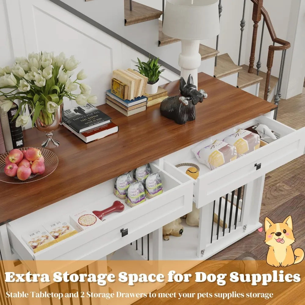 MKDK Double Dog Kennel Furniture For Two Dogs With Drawers