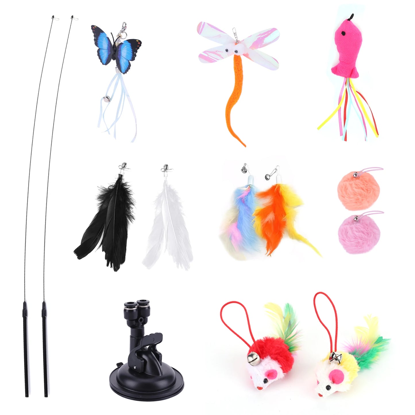 APWIKOGER Pet Cat Toy Set Teaser Stick with Detachable Head