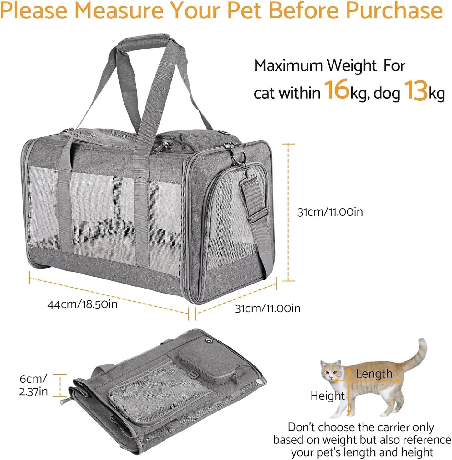 Airline Approved Soft Sided Pet Carrier Removable Board