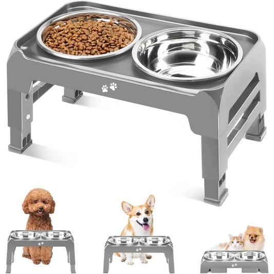Hignconcerned Dog Bowl Stand With Two Stainless Bowls